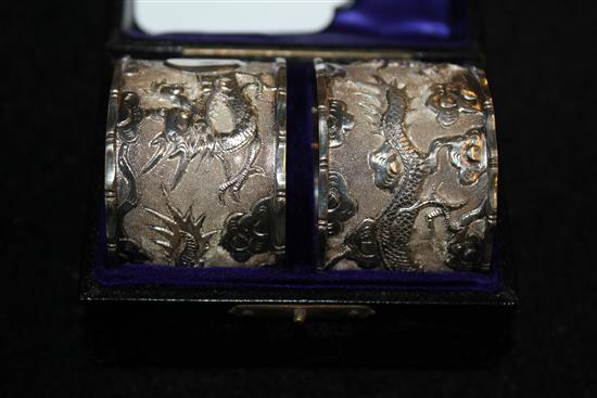 Cased pair of Chinese silver napkins